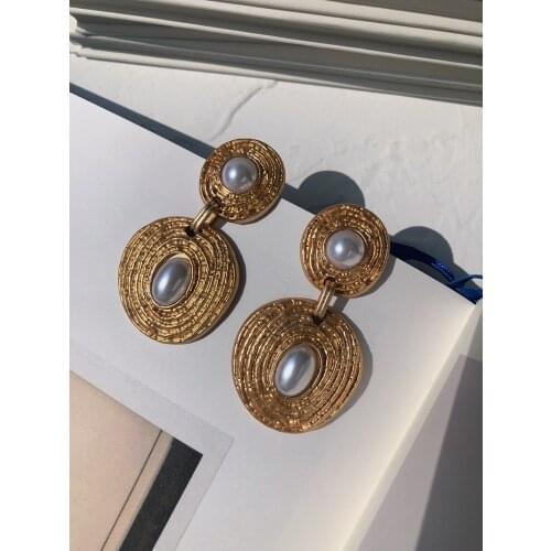 European and American retro texture pearl earrings exaggerated long temperament stud earrings