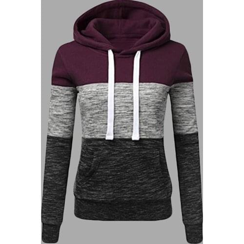 SINFEEL Patchwork Hoodie Women Long Sleeve Harajuku Contrast Hooded Sweatshirt Autumn Winter Pocket Drawstring Hoodies Plus Size