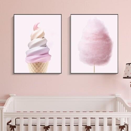 Nordic Posters and Prints Pink Ice Cream Cotton Candy Canvas Painting Modern Wall Picture for Girl Room Dessert Shop Decoration