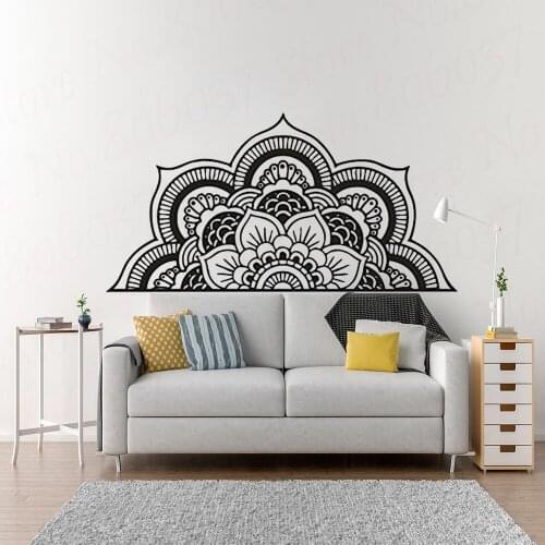 3D Half Mandala Vinyl Wall Decal Meditation Flower For Bedroom Poster Religion Living Room Wall Stickers Decor WL1406