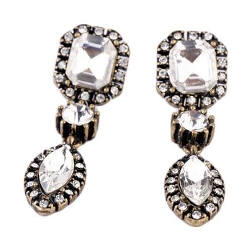 Vintage Jewelry Bronze Plated Indian Style Retro Rhinestone Crystal Drop Earring Wedding Party Jewelry