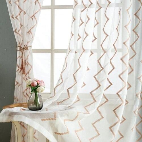 Window Curtain Sheer For Kitchen White Embroidery Voile Curtains For Living Room Drape Stripe Window Sheer Cortinas Custom Size