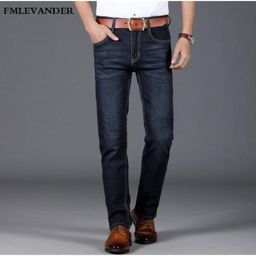 High Quality Plus Size 40 Pure Color Denim Jeans Straight Pants Stretch Denim Men Jeans Trousers