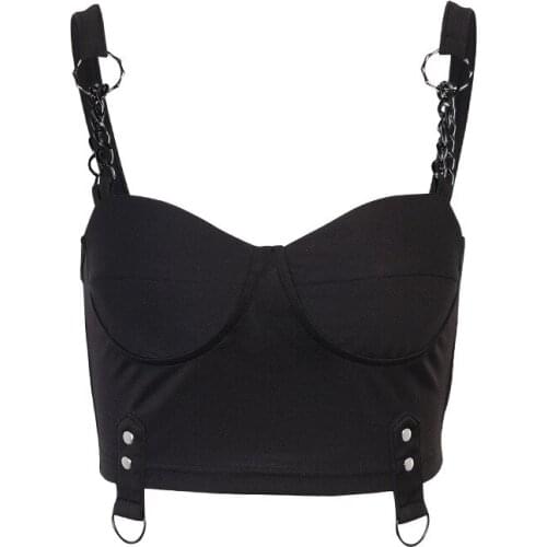 Ruibbit Punk Safari Chain Black Camisole Grunge Gothic Bodycon Corset Tops Emo Streetwear Sexy Backless Women Summer Camis