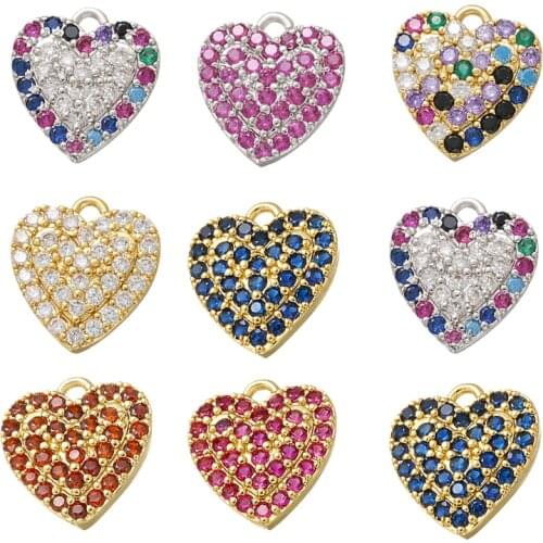 ZHUKOU 12x13.5mm Brass Heart Crystal Pendant for Women Necklace Earring Bracelet Jewelry Accessories making findings model:VD592