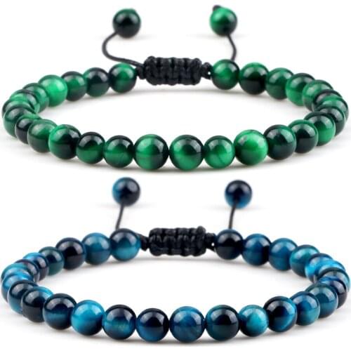 6mm Tiger Eye Stone Bracelet Colorful Chakra Beaded Men Women Buddha Bracelets Healing Beads Braided Bangles Adjustable Jewelry