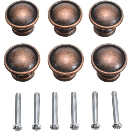 6Pcs Antique Copper Metal Door Knobs Handle Round Cabinet Pulls Handles Cabinet Knobs Home Furniture Tools