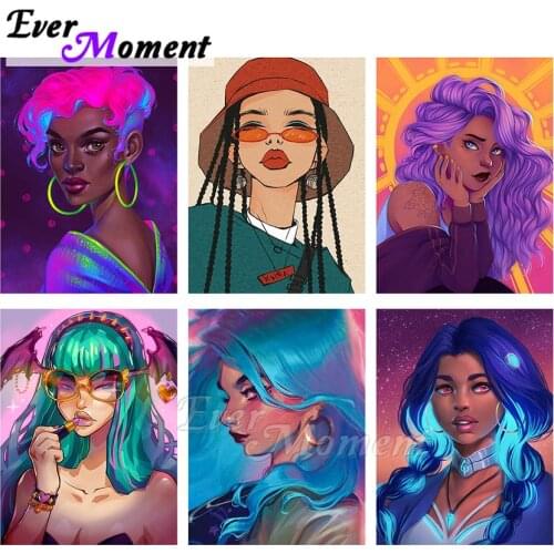 Ever Moment Diamond Painting Embroidery Cartoon Girl Colorful Hair Full Square Resin Drill Wall Art Decoration Handmade ASF2262