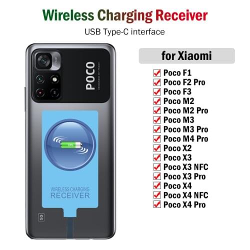 Qi Wireless Charging Receiver for Xiaomi POCO F1 F2 F3 M2 M3 X2 X3 NFC X3 Pro Phone Charger Adapter USB Type-C Connector