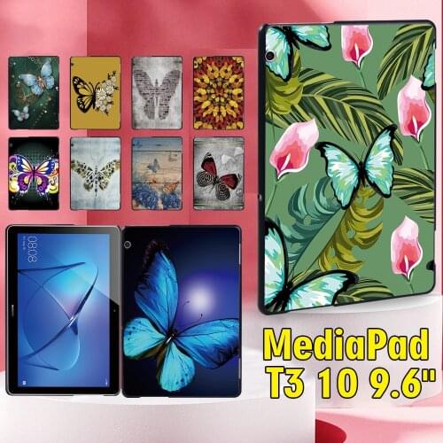 Tablet Case for Huawei MediaPad T3 10 9.6 Inch Butterfly Series Pattern Slim Back Cover + Stylus