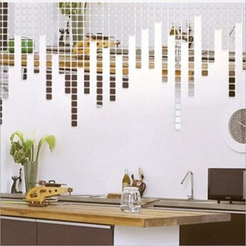 Hot 100 Pcs/set 2*2CM Mirrored Decorative Sticker Self-adhesive 3D Mirror Wall Stickers Decal Mosaic Room Art DIY Decorations
