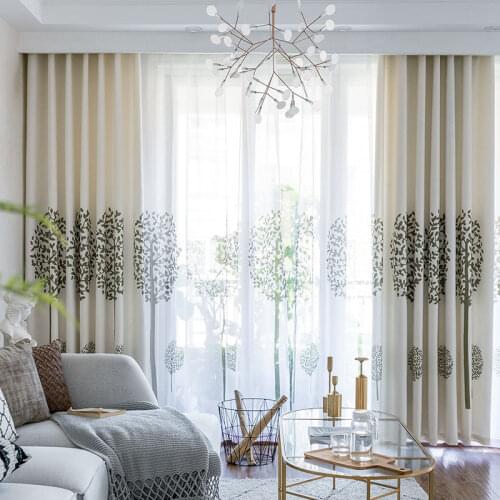 Northern Europe Cotton Linen Curtains Fortune Tree Printing Simple Chinese Curtains for Living Room Bedroom Curtains Decoration