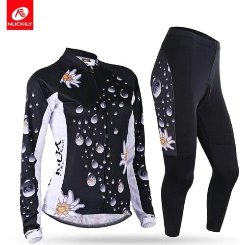 NUCKILY Women Cycling Set Suit Long Sleeve Popular Flower Bicycle Jersey and Tights Set Spring/Autumn/Winter Bike Clothing Pants