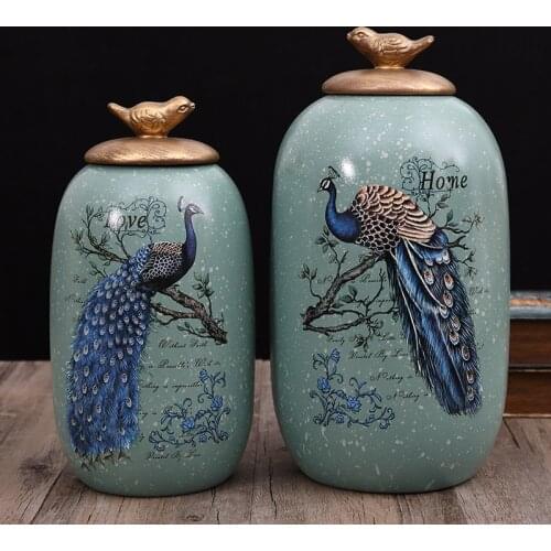 Creative Peacock Pattern Ceramic Storage Jar Coffee Bean Tea Candy Sealed Jar with Lid Desktop Bookcase Furnishings Home Decor