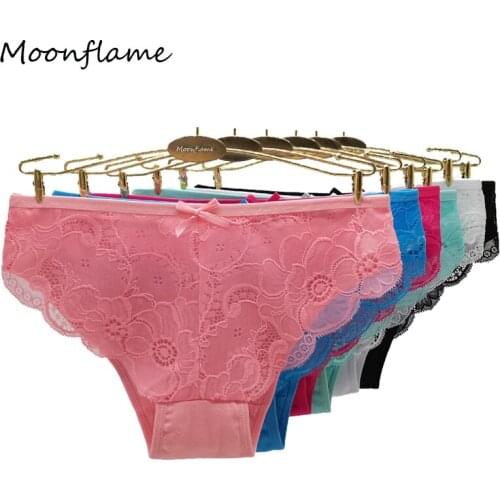 Moonflame 5 Pcs/Lots New Arrival 2021Cotton Women Sexy Lace Underwear Briefs M L XL 89462