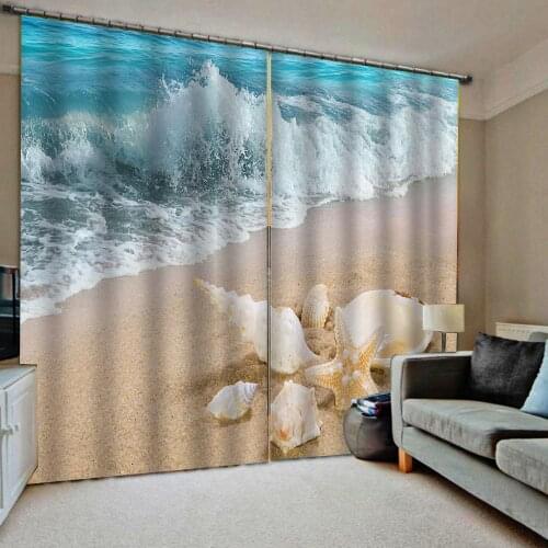 Seaside curtain Bedroom 3D Window Curtain Luxury living room decorate Cortina beach wave curtains for bedroom