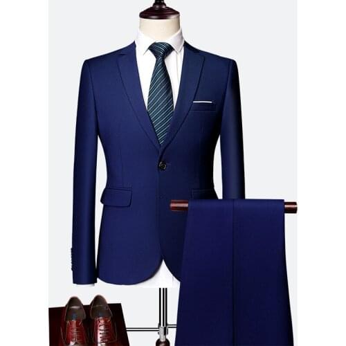 Mens High Quality Business Loose-fitting Solid Two-button Men Suit Two-piece Set Business Casual Mens Suits with Pants
