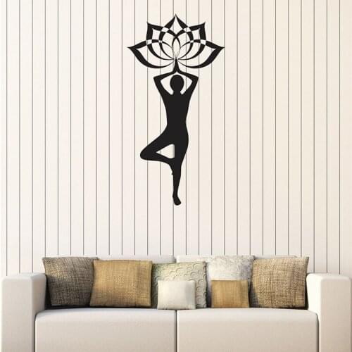 Yoga Posture Wall Decal Lotus Spa Salon Relax Meditation Room Interior Decor Vinyl Window Stickers Silhouette Wallpaper Art E494