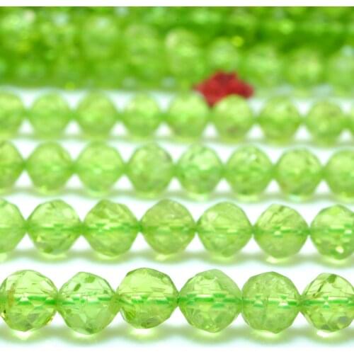 Natural Green Peridot Faceted Round Loose Beads Wholesale Gemstone Semi Precious Stone Bracelet Necklace Diy Jewelry Making 15"