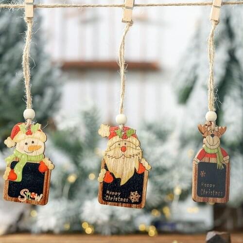 3PCS Christmas New Natural Wooden Mini Blackboard Pendant Creative Color DIY Pendant Cartoon Old Man Snowman Elk Charm 2021