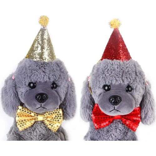 1pc Dog Birthday Hat Decor Shiny Dog Hat Bowknot Pet Headband Pet Headwear For Dogs Cats Party Pets Accessories
