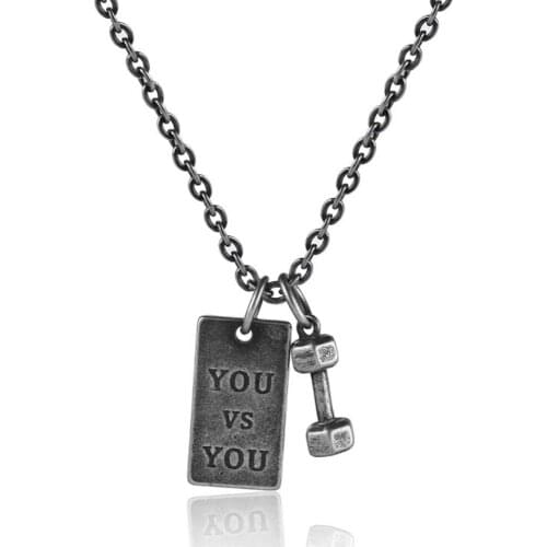Stainless Steel Vintage Barbell Fitness Punk Rock Men Pendant Necklace Fashion Gift For Him with Chain