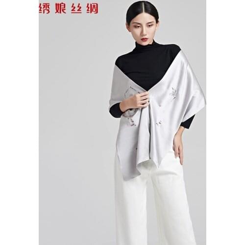 Xiuniang silk 100% real silk hand embroidered mulberry silk long scarf