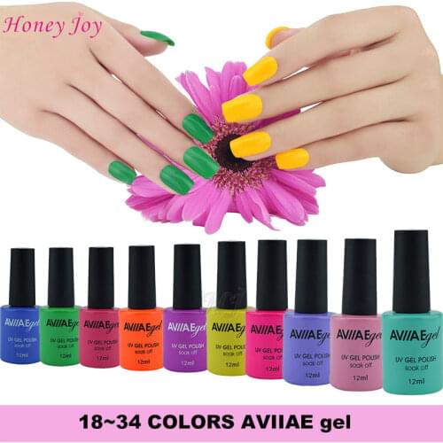 AVIIAE Bright Colorful Gel Nail Polish Long-Lasting Soak-off LED UV Lamp Cure Cosmetic Make Up Gel Polish 12ML Color No. 18-34