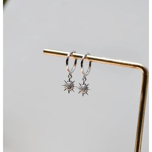 925 Sterling Silver Earring Fashion Cute Zircon Sun Flower Short Pendant Drop Earring Ear Bone Wild Trend Girl Woman Ear Jewelr