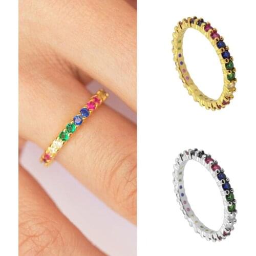 New Exquisite Rainbow Ring 925 Silver Crystal Ring Popular Fashion Jewelry For Women CZ Jewelry Birthday Gift Wedding Party