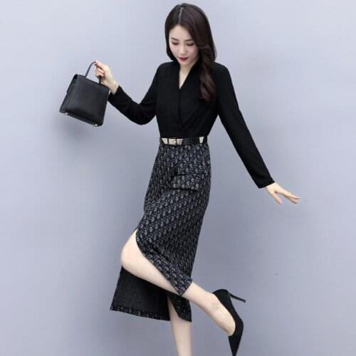2021 Summer New Woman Polyester Dresses Long Sleeve Female Fashion New High Waist Vintage Wear To Work Elegant Vestidos Suit H03