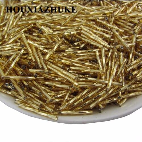 25 mm long gold or silver or black color glass twisted bugle seed beads for beaded decorative garment