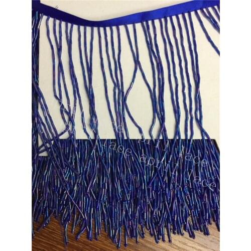 A001-3 NEW 5 yards/bag 15cm width shining blue beads ribbon fringe tassel for garment/decorative/wedding bridal gown dress