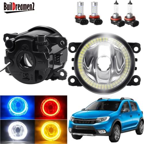 Angel Eye Fog Light For Renault Sandero Stepway Hatchback 2008-2015 Car Front Bumper Fog Light Assembly Halo Ring DRL H11 12V
