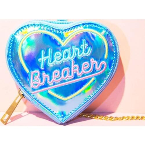 Brilljoy Fashion Heart-shaped Purse Hologram Wallet Heart Shape Women Laser Hologram Zipper Wallets Clutch Bank Card Coin Purses