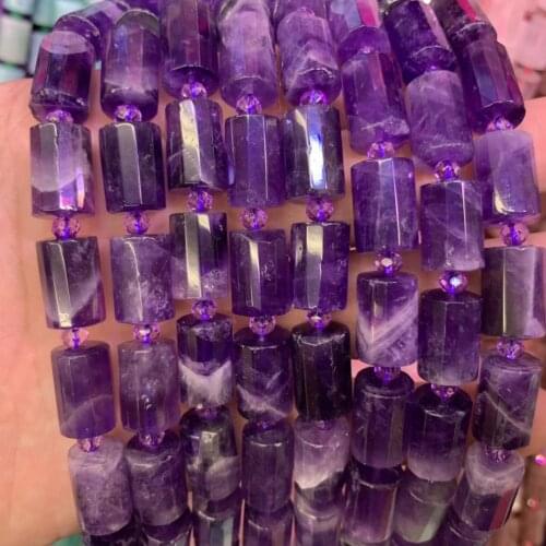 Column faced amethysts beads natural stone beads DIY loose beads for jewelry making strand 15" wholesale