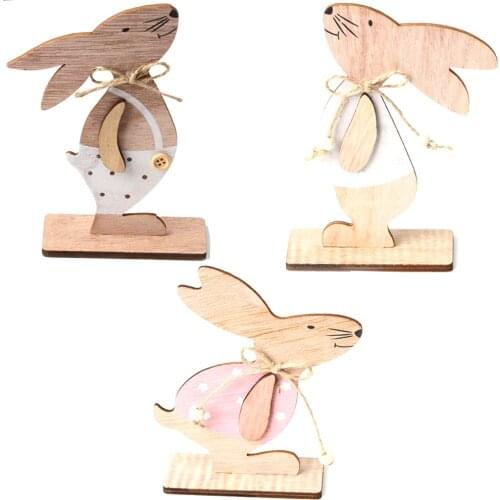 Wooden Easter Bunny Pendants Ornaments Desktop Favors Baby Shower Girls Easter Decoration Happy Embossing easter DIY Props