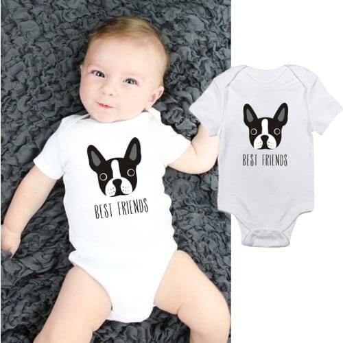 DERMSPE Infant Newborn Baby Boy Girl Short Sleeve Best Friends Cute Dog Print Romper Jumpsuit Outfits Summer Baby Clothes