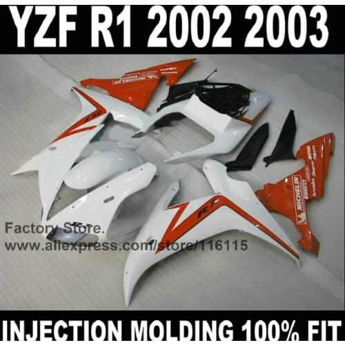 Custom ABS plastic 100% Full injection mold ABS fairings kit for YAMAHA 2002 YZF R1 2003 R1 02 03 white orange fairing kits