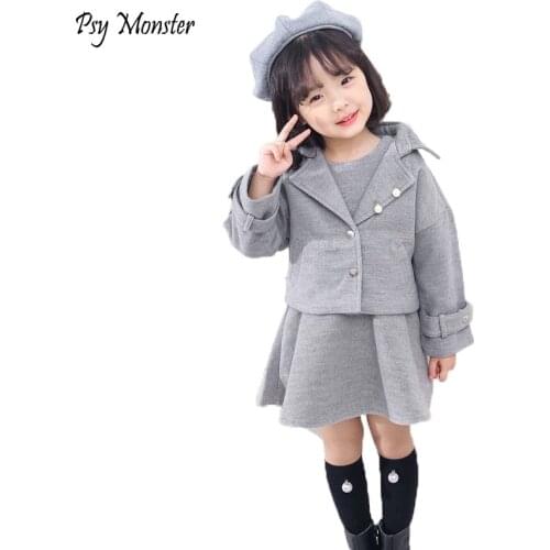 Children Clothing Set Autumn Winter Infant Baby Kids Girls Clothes Set 3PCS Coat+Sleeveless Dress+Hat woolen Kids Suit W5