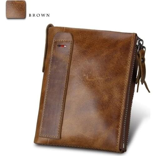 Crazy Horse Genuine Leather Women Wallets Credit Business Card Holders Double Zipper Cowhide Leather Wallet Purse Carteira