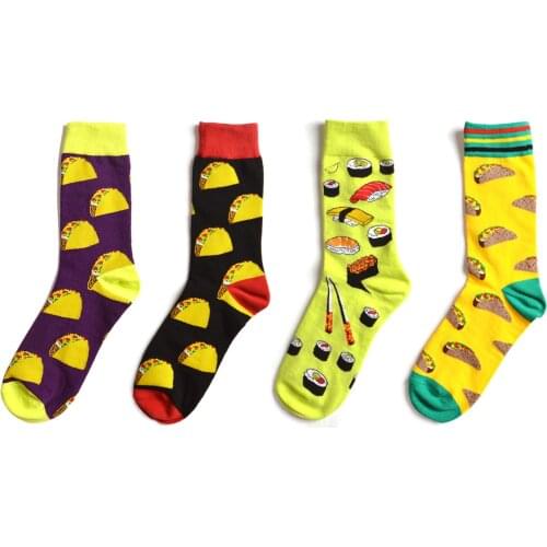 Colorful Cartoon Food Hamburger Sushi Mushroom Red Wine Happy Funny Socks Men Socks Autumn Winter Harajuku Hip Hop Street Style