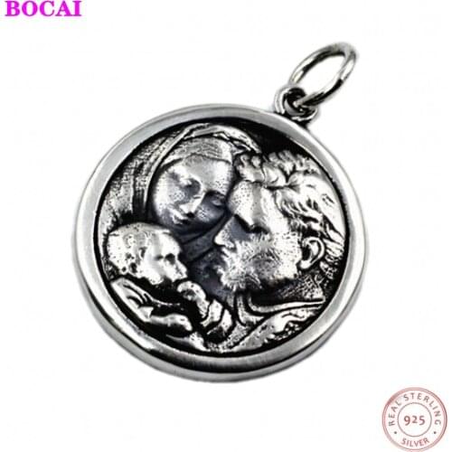 BOCAI S925 Sterling Silver pendant for men and women Thai silver Virgin Mary baby Jesus Catholic three saints Pure Argentum
