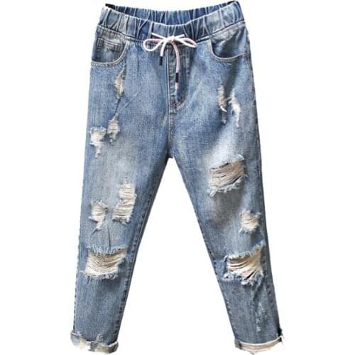 Fashion Casual Women Denim Jeans Pants Plus Size 4XL Ripped Hole Streetwear Ankle Length Trousers For Ladies 2021 Summer New