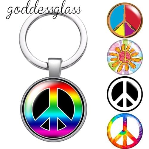 Fashion Peace symbol Peace and love patterns glass cabochon keychain Bag Car key chain Ring Holder Charms keychains Gifts