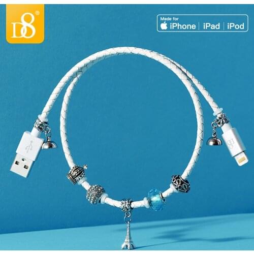 D8 Fashion Jewelry MFi USB Cable For iPhone 12 11 XS XR X 8 7 6 Fast Charging Charger Cable Leather body Phone USB Data Cord