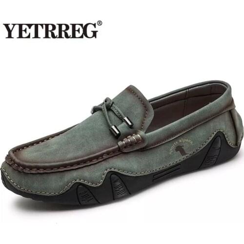 New Autumn Mens Casual Shoes Leather Men Loafers Flat Shoes Moccasins Outdoor Mens Sneakers Breathable Non-Slip Driving Shoes