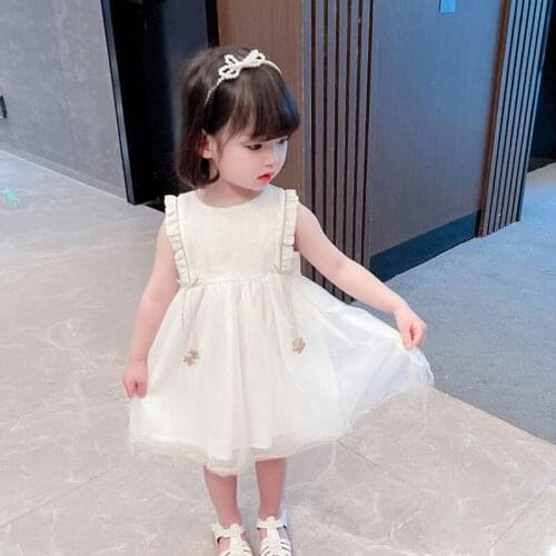 Girls Clothes 2021 New Baby Kids Star Mesh Sleeveless Dresses Toddler Princess Birthday Party Cute Dress Children Casual Costume
