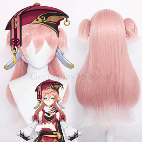 Genshin Impact Yan Fei Cosplay Wig Gradient Pink Ponytails Long Straight Heat Resistant Hair Women Feiyan Yanfei Role Play