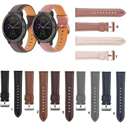 20mm 22mm Fashion Leather Watch Band Strap for Garmin Vivoactive 3 Music for Venu Sq Replacement Wrist strap Elegant Bracele